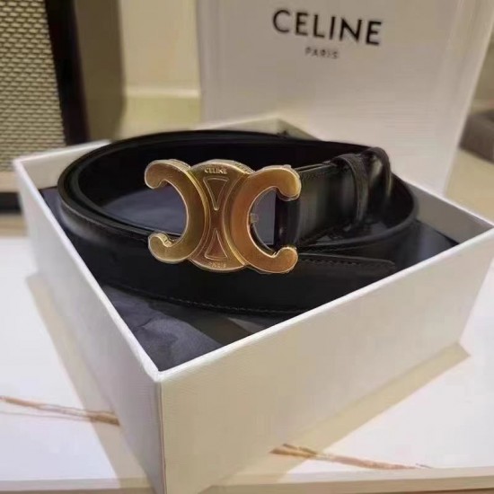 Celine Triumphal Arch Women's Copper Buckle Thin Belt Versatile jeans dress with leather belt decoration