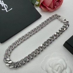 YSL European and American fashion girlfriend Valentine's Day two-color diamond studded chain necklace