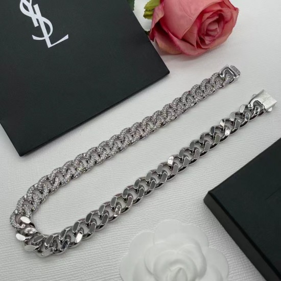 YSL European and American fashion girlfriend Valentine's Day two-color diamond studded chain necklace