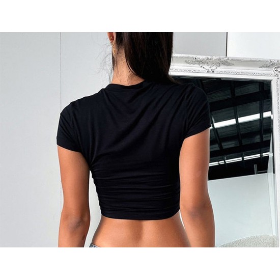 Alo yoga clothes for spring and summer Solid color slim fit cropped short sleeved top