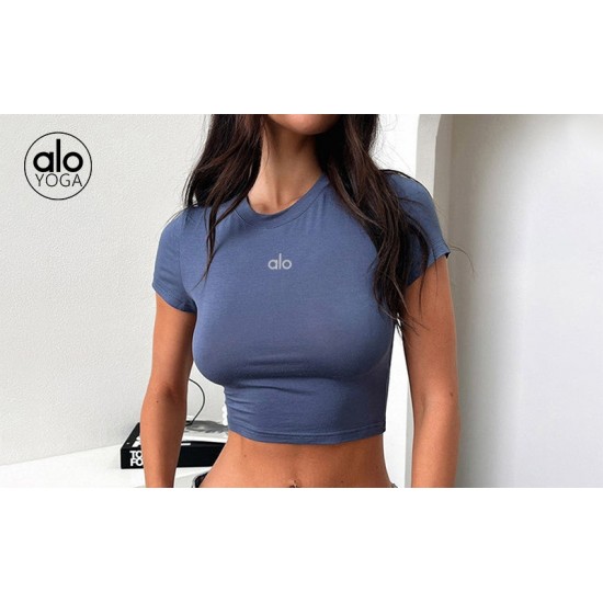 Alo yoga clothes for spring and summer Solid color slim fit cropped short sleeved top