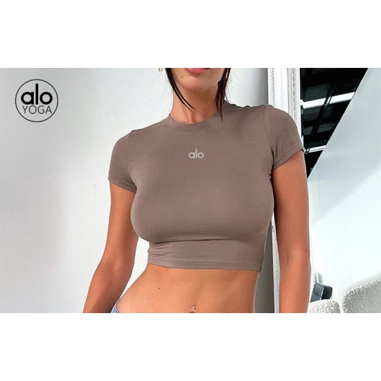 Alo yoga clothes for spring and summer Solid color slim fit cropped short sleeved top