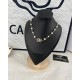 Chanel Black and white fashion trend double CC letter drip enamel pearl Necklace