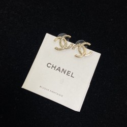 Chanel Fashionable and high-end half diamond splicing earrings with versatile temperament and letter earrings