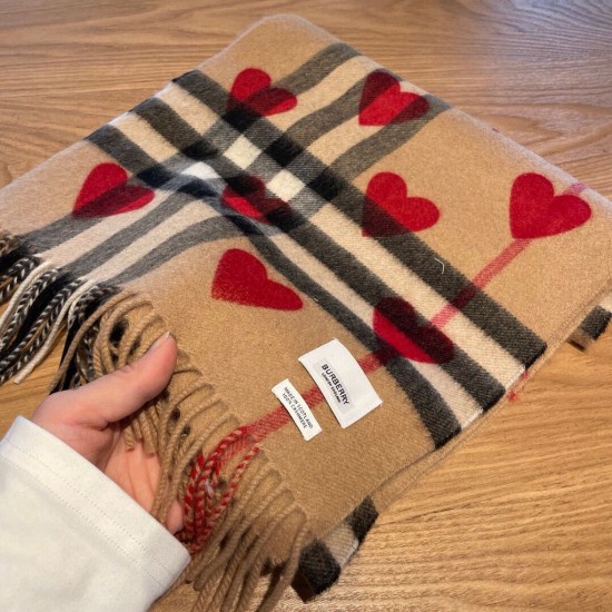 BURBERRY Classic European and American British Love Printed Checkered Scarf Male and female couple's wool tassel thick scarf