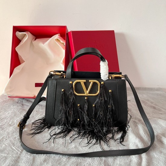 VALENTINO Tassel Rivet Classic Leather Handheld Shoulder Bag