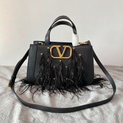 VALENTINO Tassel Rivet Classic Leather Handheld Shoulder Bag