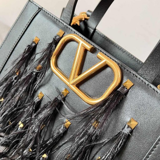 VALENTINO Tassel Rivet Classic Leather Handheld Shoulder Bag