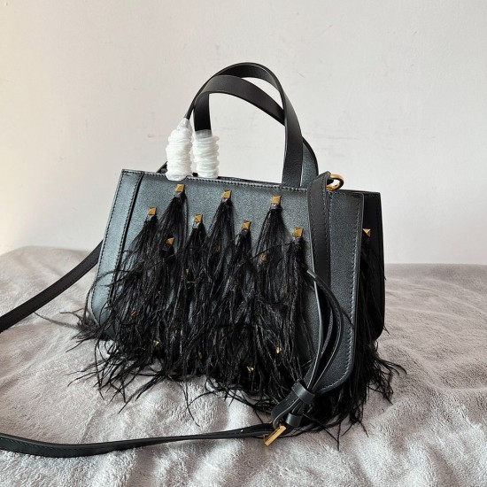 VALENTINO Tassel Rivet Classic Leather Handheld Shoulder Bag