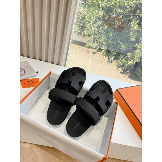 Hermes Thick soled men's summer casual fashion one-piece exterior flat Velcro slippers