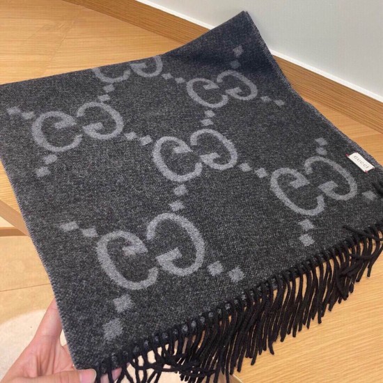 Gucci autumn and winter classic letter warm double-sided cashmere tassel Baita scarf