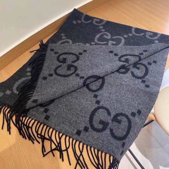 Gucci autumn and winter classic letter warm double-sided cashmere tassel Baita scarf