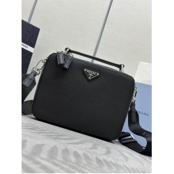 Prada Handle style cross pattern fashionable casual diagonal leather men's shoulder bag