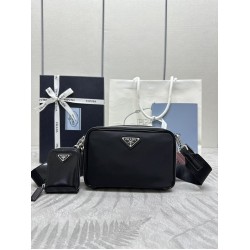 Prada nylon paired with leather fashionable casual diagonal men's 2-in-1 camera shoulder bag