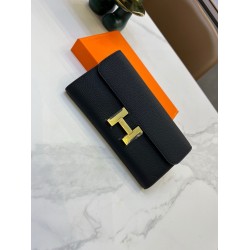 Hermes Cowhide two fold wallet H letter moneybag