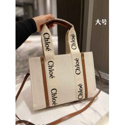 Chloe Woody tote Cowhide and cotton canvas splicing shoulder bag