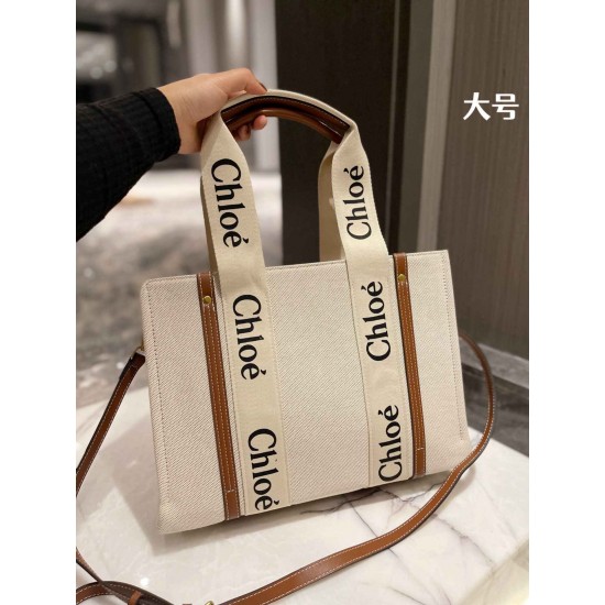 Chloe Woody tote Cowhide and cotton canvas splicing shoulder bag