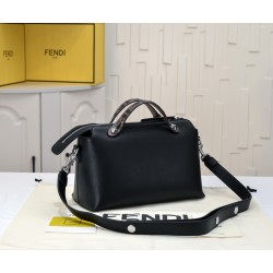 Fendi By The Way Regular Boston Pillow Bag FF raised pattern pendant and dual handle leather shoulder bag