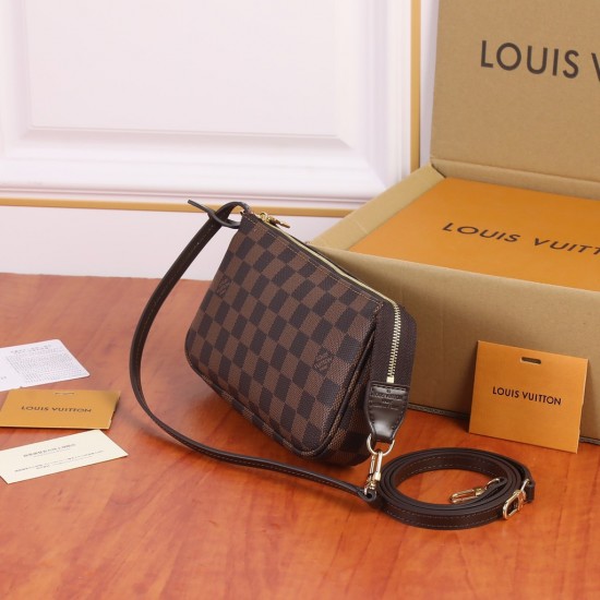 LV  Coffee plaid classic zipper single shoulder diagonal cross bag