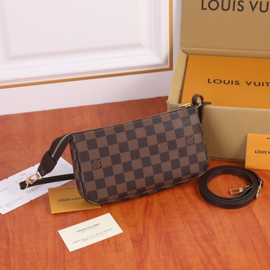 LV  Coffee plaid classic zipper single shoulder diagonal cross bag