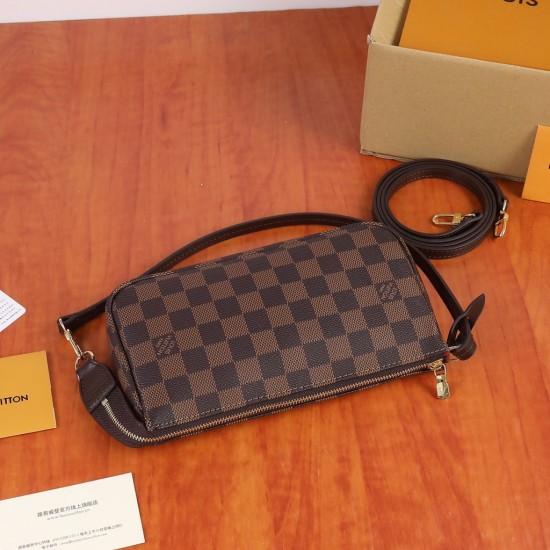 LV  Coffee plaid classic zipper single shoulder diagonal cross bag