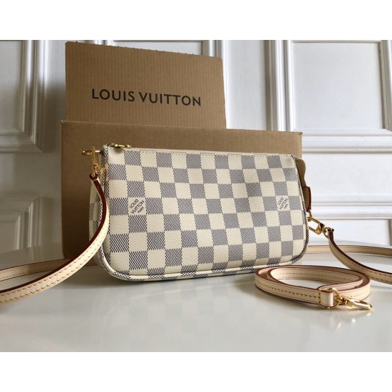 LV  White checkered mahjong bag with classic zipper, single shoulder diagonal cross bag