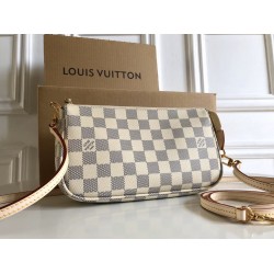 LV  White checkered mahjong bag with classic zipper, single shoulder diagonal cross bag