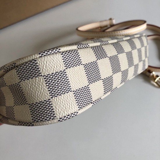 LV  White checkered mahjong bag with classic zipper, single shoulder diagonal cross bag