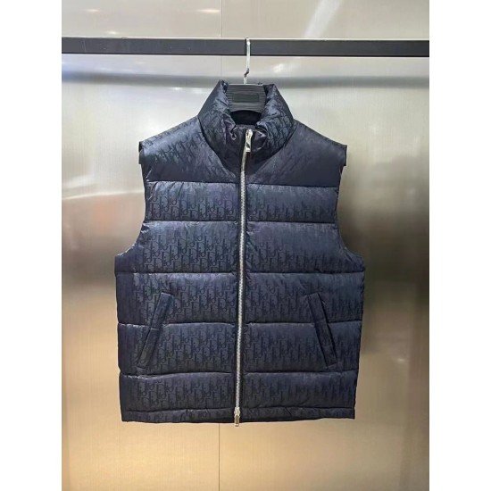 Dior New stand up collar dark floral embossed down vest for both men and women Thickened and warm outer letter jacket