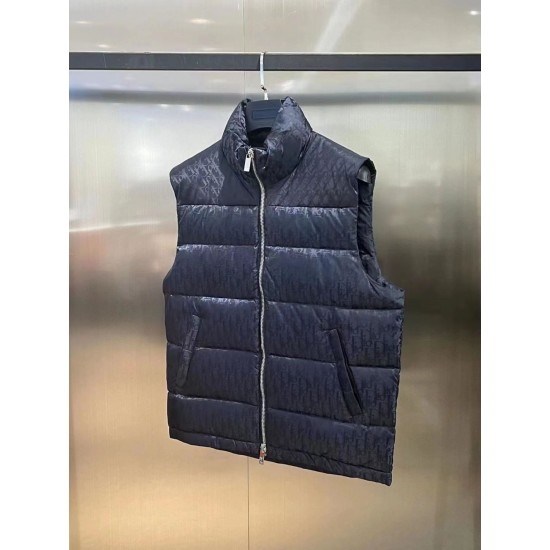 Dior New stand up collar dark floral embossed down vest for both men and women Thickened and warm outer letter jacket