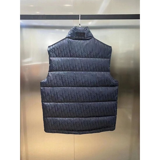 Dior New stand up collar dark floral embossed down vest for both men and women Thickened and warm outer letter jacket