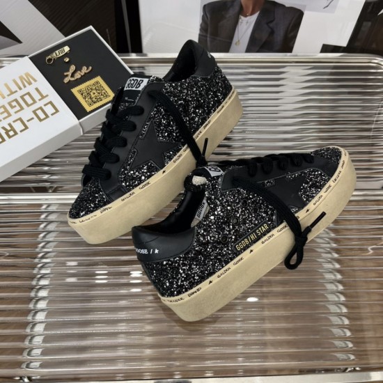 Golden Goose DB Hi Star Thick sole with black shiny sequins