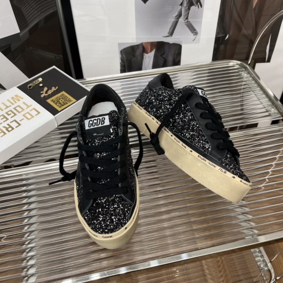 Golden Goose DB Hi Star Thick sole with black shiny sequins