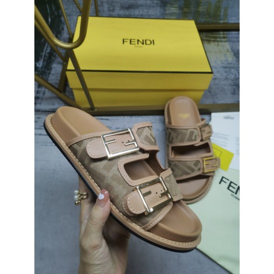 FENDI FF decorative buckle FF pattern Flat bottom slippers