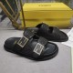 FENDI FF decorative buckle FF patternin raffia and leather slippers